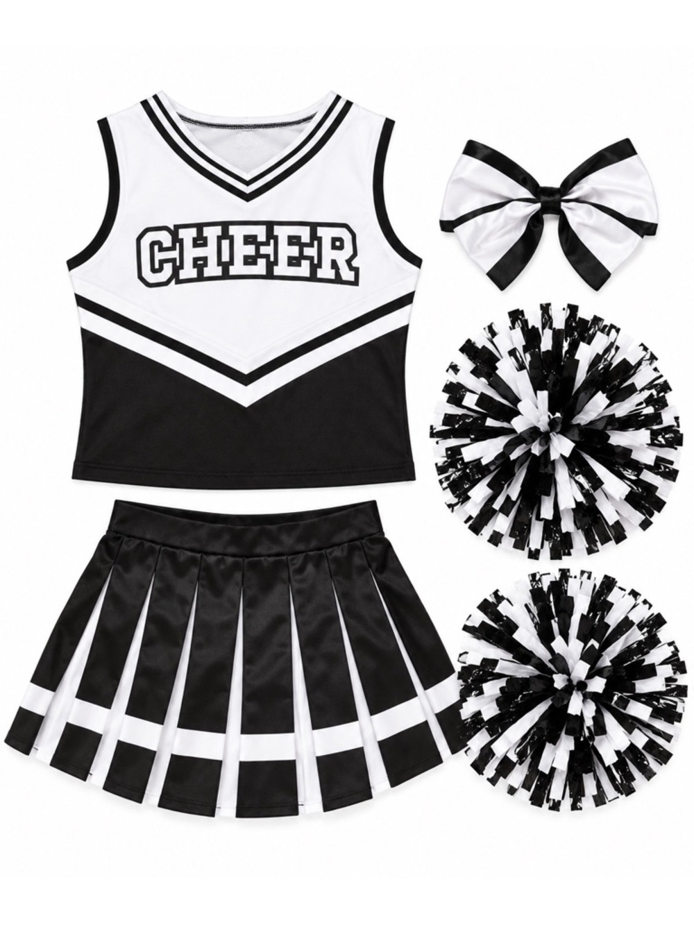 New - Spooktacular Creations Cheerleader Costume with Black & White Pom Poms